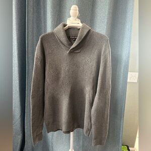 Michael Kors Sweater Men's Large Gray Knit Ribbed Shawl Neck Collar Preppy